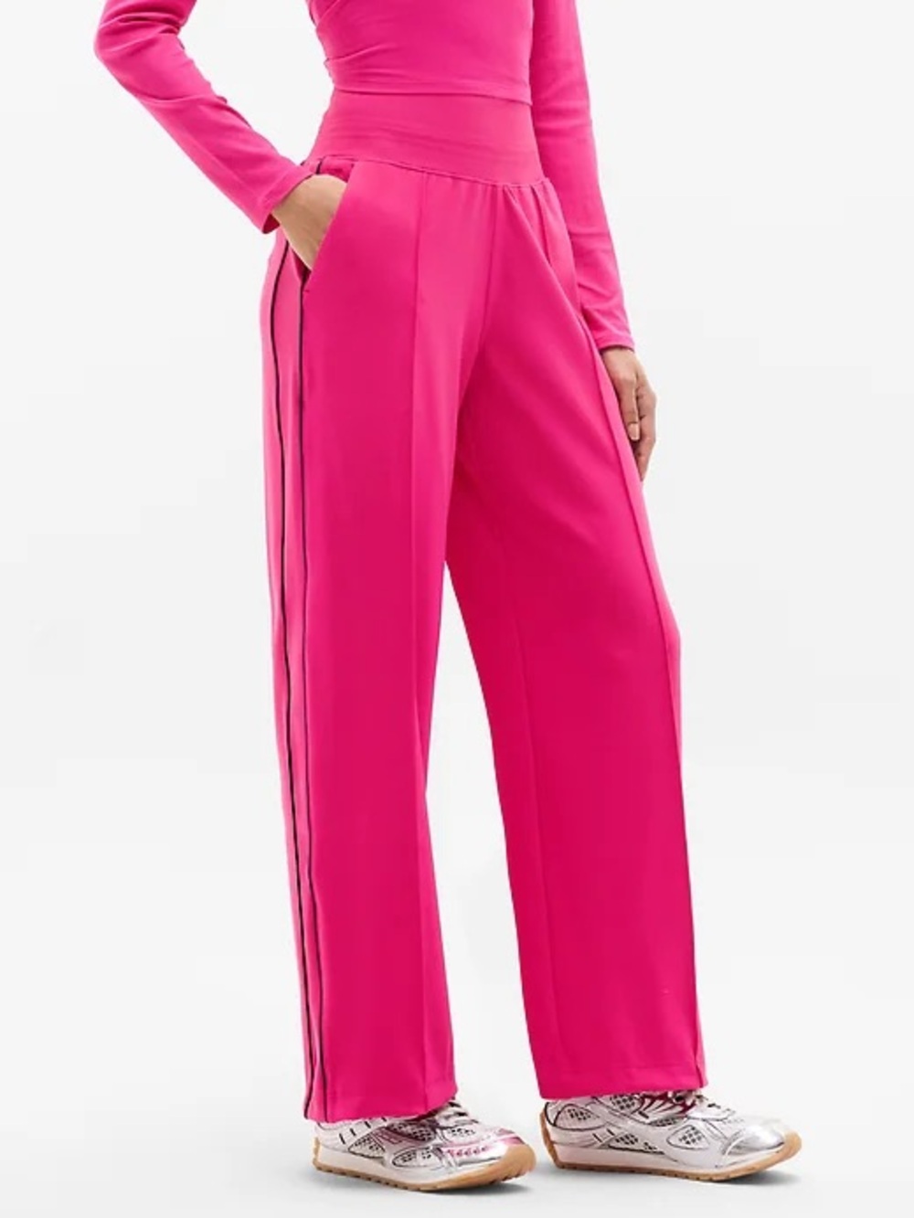 Athleta Venice Track Stripe Wide Leg Pants Pink Size Large